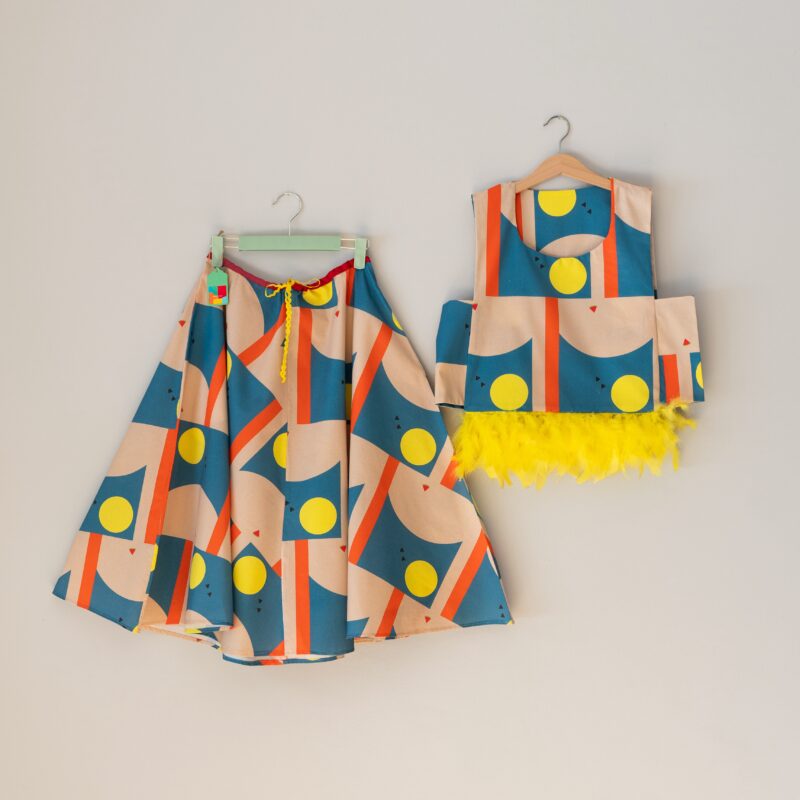 Wild Garden Set Sun with geometric cotton circle skirt and reversible vest