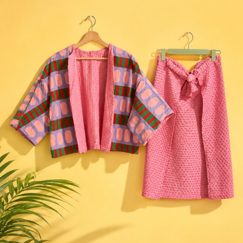 rose-aperitivo-set. Cotton jacket and pareo. reversible jacket